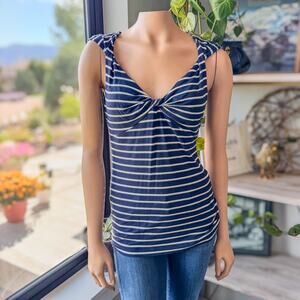 Banana Republic Navy & White Striped Twist Strap Sweetheart Tank Blouse, Medium